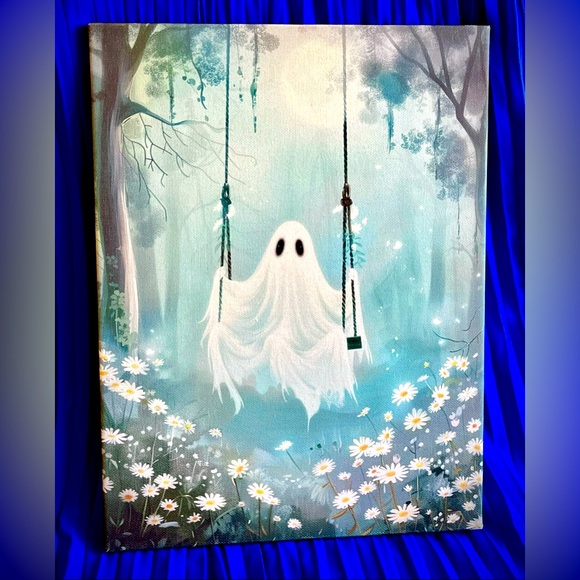 Halloween Ghost "Spooky Daisy" Canvas Wall Decor - Picture 1 of 6